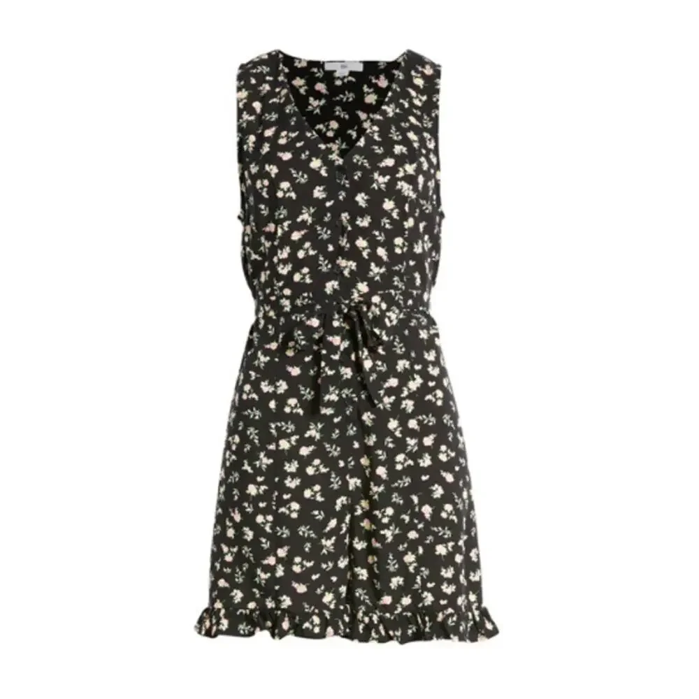 New BP. NORDSTROM Black Grounded Ditsy Floral Button-Up Romper Size S VACAY